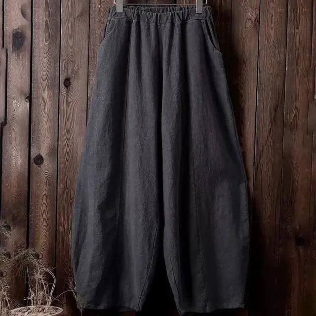 Spring Summer 2023 Cotton Linen Style Bloomers Wide Leg Pants Women Vintage Full Length Elegent Pants Solid Elasitic Waist S-5XL