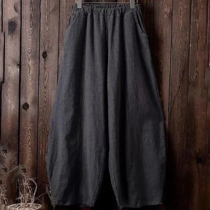 Spring Summer 2023 Cotton Linen Style Bloomers Wide Leg Pants Women Vintage Full Length Elegent Pants Solid Elasitic Waist S-5XL