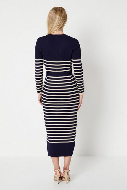 Stripe Belted Knitted Dress