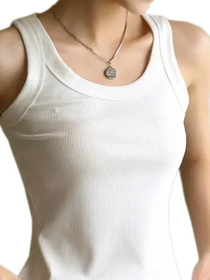 Women Ribbed Tank Top Solid Sleeveless Round Neck Sexy Basic Elastic Knitted Vest Summer Female Casual Tank Top