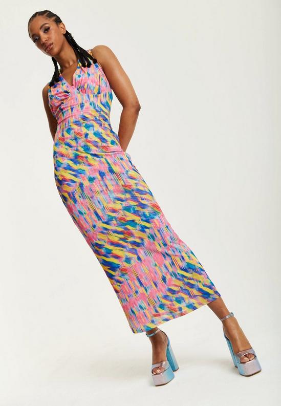 Pink Maxi Dress With Multicolour Rainbow Print